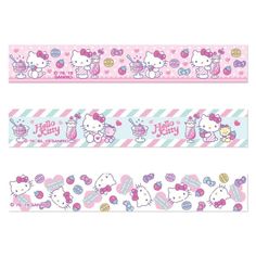 two hello kitty banners with different designs on them