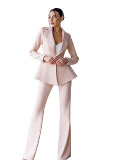 Please pay attention to suit measurements Pants total length is 115 cm or 45.2 inches (from waist to the bottom) Inseam length is 92 cm or 36.2 inches (from crotch to the bottom) Blazer length along the back 66 cm or 26 inches  Sleeve length is 62 cm or 24.4 inches 2-piece Womens Blazer Trouser Suit for office, business meetings, formal events and special occasions like civil wedding, elopement or birthday.  DETAILS -  flared pants -  side pockets -  slim fit   -  high rise -  blazer is buttoned Wedding Guest Pants, Suit Measurements, Blazer Suit Women, Peplum Blazer, Beige Suits, Tall Women, Sleeves (women), Blazers For Women, Flare Pants