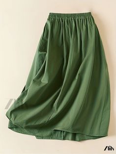 Zlily - Formal High Waist Midi Skirt, Relaxed Fit Casual Attire for Women Green Stretch Maxi Skirt For Spring, Casual Wide Hem Maxi Skirt For Spring, Spring Casual Maxi Skirt With Wide Hem, Non-stretch Green Long Skirt, Green Non-stretch Long Skirt, Green Skirt With Elastic Waistband For Spring, Green Flared Skirt For Spring, Spring Green Skirt With Elastic Waistband, Green Cotton Casual Maxi Skirt