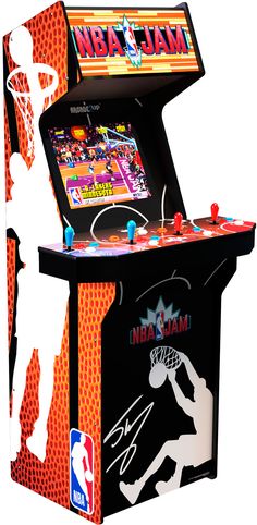 the basketball arcade machine is on display for people to see it's own artwork