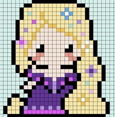 an image of a pixellated character in purple and yellow