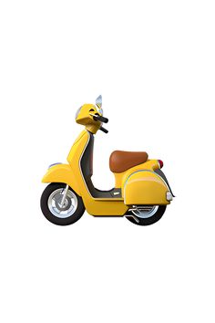 a yellow scooter with a dog on the seat