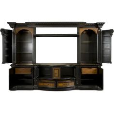 an ornate black and gold entertainment center