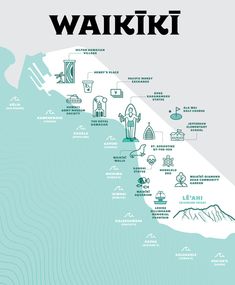 an illustrated map of waiki with the main attractions and places to see on it