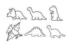 four different types of dinosaurs in black and white