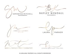 six signatures for the photographer's wedding and other special events in gold ink