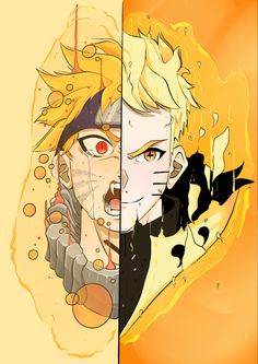 two anime characters one with yellow hair and the other black