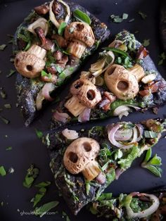 two slices of pizza with mushrooms and other toppings