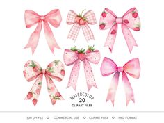 watercolor clipart bows with strawberrys and gingham