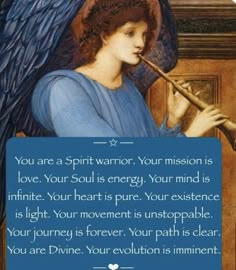 an angel playing the flute with a quote about love and passion in front of it