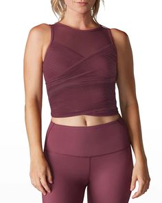 Tavi Noir Pleated Bra Tank Top | Neiman Marcus Bra Tank Top, Bra Tank, Tank Top Bras, Fitted Silhouette, High Neckline, Sport Fashion, Womens Clothing Tops, Garnet