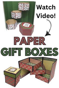 paper gift boxes are shown with the words watch video on it and below them, there is