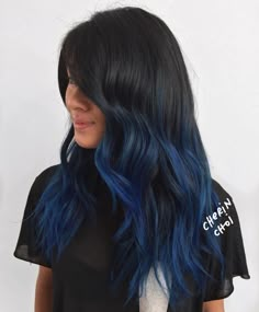 Black And Blue Hair, Blue Balayage, Black Hair With Highlights, Blue Wig, Ombre Hair Color