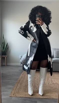 Thigh High Cowboy Boots Outfit, Black Girls Fashion Outfits, Trench Coat Outfit Black Women, Black Cowboy Boots Outfit Winter, Black Leather Dress Outfit, Cute Dope Outfits, Leather Dress Outfit, Trench Outfit, Cowboy Carter