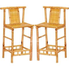 two wooden chairs made out of bamboo