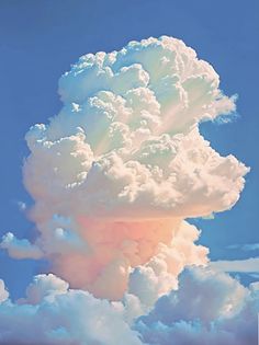 a large cloud in the blue sky with white clouds and light colored colors on it