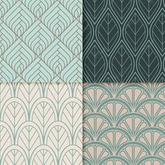 four different patterns in blue, green and beige colors with an art deco style design