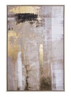 an abstract painting with gold and white colors