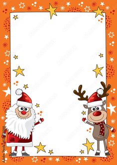 santa claus and reindeer with stars on an orange background for a christmas card or banner