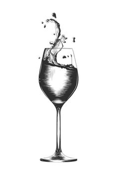 a wine glass filled with liquid on top of a white background