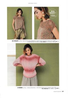 an article in the knitting book shows two women wearing tops and pants, one with short sleeves