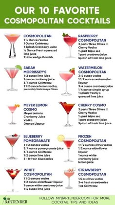 the top ten cocktails for your favorite drink is shown in this info sheet, which includes