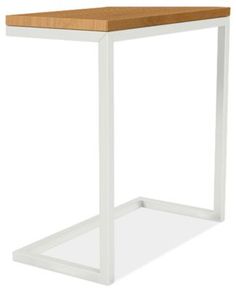 a white table with a wooden top