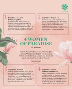 the four women of paradise are depicted in this info sheet, which includes flowers and leaves