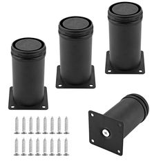 four black plastic containers with screws and bolts on them, all in different positions