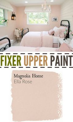 a bedroom with pink walls and furniture in the background is an advertisement for fix upper paint