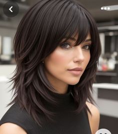 Medium Length Butterfly Haircut With Bangs, Shoulder Length Wolf Cut With Bangs, Kitty Cut Hair 2024 Medium, Salma Hayek Hair With Bangs, Shoulder Length Hair With Bangs, Angled Bob Haircuts, Medium Hair Styles For Women, Haircuts For Medium Length Hair