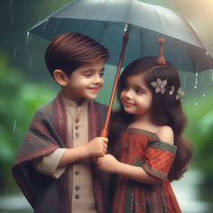 two children standing under an umbrella in the rain