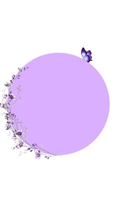 a purple circle with flowers and a butterfly on it