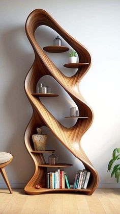 Funky Wood Furniture, Unique Interior Architecture, Smart Wood Ideas, Natural Furniture Design, Office Desk Design, Futuristic Furniture Design, Wood Inspiration, Wooden Lamp Base, Awesome Furniture