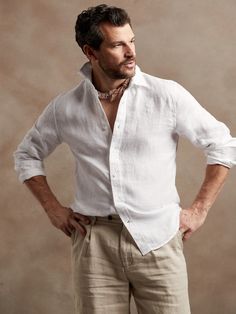 Castello Linen Shirt | Banana Republic Mens Linen Shirt Outfit, Spanish Riviera, Linen Outfit Men, Linen Menswear, London Fits, Hobbit Wedding, Linen Shirt Outfit, Wardrobe Men, Every Man Should Own