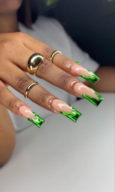 Green Halloween Nails, Nail Designs Bling, Concert Nails, Green Halloween, Long Acrylic Nail Designs, Colored Acrylic Nails, French Acrylic Nails, Dope Nail Designs, Exotic Nails