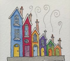 House Doodle, Diy Watercolor Painting, Watercolor Paintings Easy, Watercolor Art Lessons, House Drawing, Urban Sketching, Mini Canvas Art