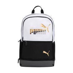 PUMA Kids' Eclipse 18.5" Backpack - Black/White/Gold Puma Kids, Student Athlete, Luggage Backpack, Afterschool Activities, School Fits, Black White Gold, Laptop Pocket, Kids Backpacks, Black Backpack