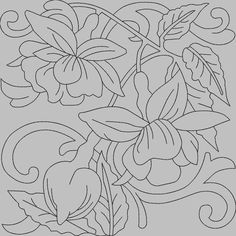 a drawing of flowers and leaves on a gray background