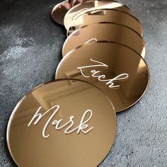 four round mirrors with the words mask on them