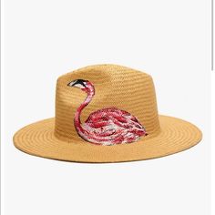 Hand-Painted Onia Rosa Panama Hat - Flamingo Color: Natural Multi Size: M Multicolor Flat Brim Fedora For Summer, Casual Orange Straw Hat For Spring, Multicolor Fedora For Vacation In Spring, Multicolor Fedora For Spring Vacation, Orange Short Brim Sun Hat For Vacation, Orange Straw Hat With Short Brim For Summer, Orange Wide Brim Hat For Spring, Casual Orange Straw Hat For Summer, Multicolor Fedora For Summer Vacation