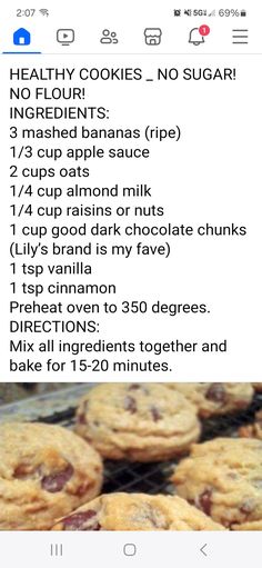 the recipe for chocolate chip cookies is shown on an iphone screen, and it appears to be in english