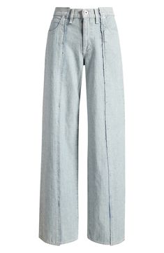 Relaxed yet dramatic, these paneled light-wash jeans are crafted from nonstretch Italian denim with a high waist and full-length wide legs. 34" inseam; 23" leg opening; 10 1/4" front rise; 15" back rise (size 29) Zip fly with button closure Five-pocket style 100% recycled cotton Machine wash, tumble dry Made in the USA of imported fabric High Waist Wide Leg Jeans, Light Wash Jeans, Calvin Klein Jeans, Low Rise, Jeans Pants, Fashion Details, Wide Leg Jeans, Straight Leg Jeans, Full Length