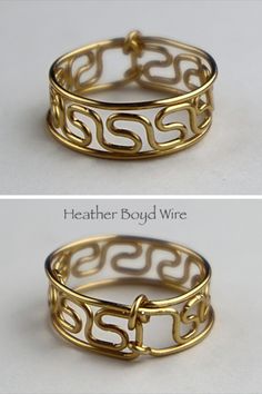 two different views of the same ring, one with an intertwined design on it