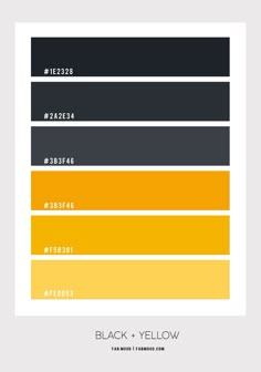 the color scheme for black and yellow is shown in three different colors, each with an orange