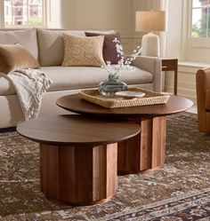 a living room filled with furniture and a coffee table on top of a rug in front of a couch