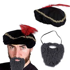 Degpum Medieval Hat with Beard, Medieval Accessories, Medieval Hat, Renaissance Hat, Minstrel Costume, Renaissance Costume Accessories Medieval Accessories, Medieval Hats, Gothic Pants, Grey Beards, Medieval Costume, Red Feather, Hat For Men, Pirate Costume, Costume Hats