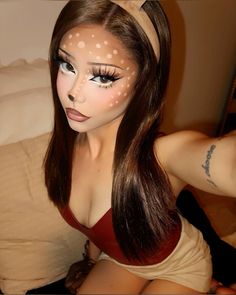 Stenss on ig Deer Costume Makeup, Deer Halloween Makeup, Crazy Halloween Makeup, Bambi Makeup, Deer Halloween Costumes, Deer Halloween, Halloween Costume Makeup, Dresses Outfit Ideas, Look Halloween