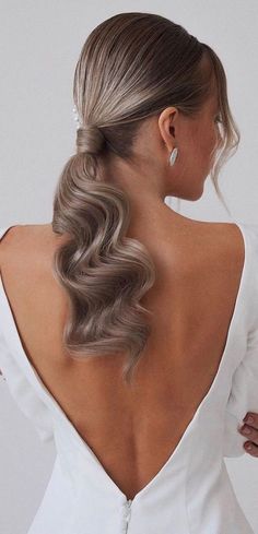 Braided Low Ponytail Hairstyles, Sleek Bridal Ponytail, Ponytail Hairstyle Wedding, Straight Wedding Hairstyles, Bridesmaid Ponytail, Formal Ponytail, Low Ponytails, Bridal Ponytail, Hairstyle Braided