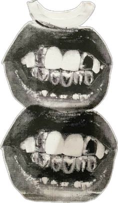 two black and white images of mouths with teeth